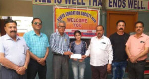 विद्या एजुकेशन सोसायटी द्वारा मेधावी छात्रा को 5 हजार रूपए की दी गई छात्रावृत्ति