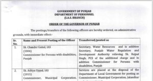 पंजाब में 8 IAS व 11 PCS अधिकारियो के हुए तबदले