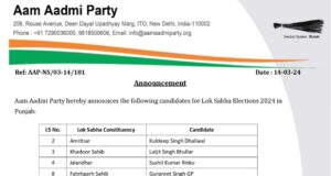 आम आदमी पार्टी ने अपने पंजाब के लोकसभा उम्मीदवारों की कि घोषणा
