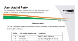 आप ने उतारा पवन टीनू को लोकसभा जालंधर से प्रत्याशी